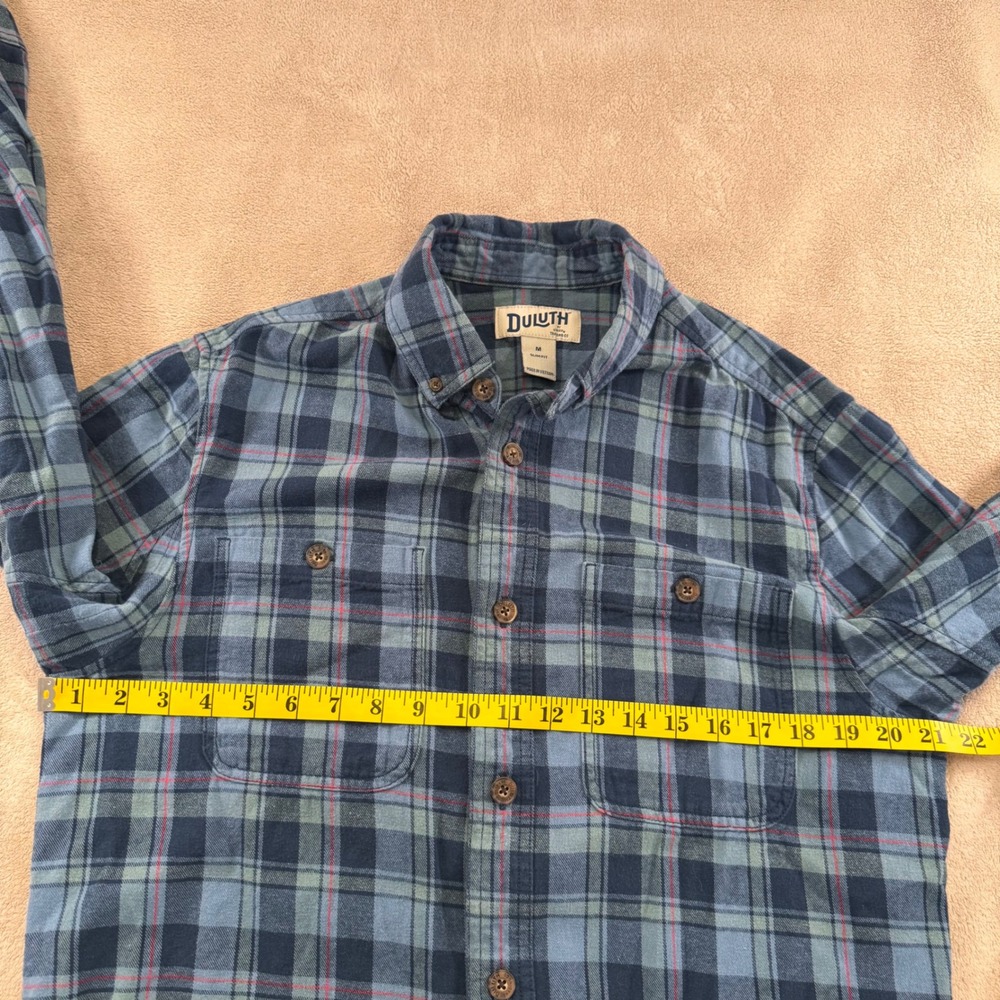 Duluth Trading Co Flannel Plaid Button Down Shirt 100% Cotton Blue Men Sz M - Picture 6 of 8